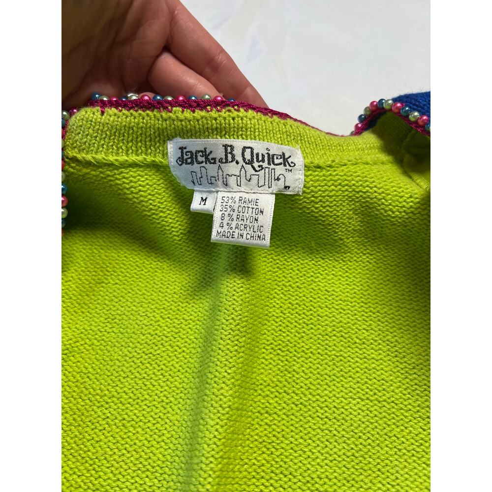 Jack B Quick Colorful Flamingo Florida Palm Sweater, size M, Pre-Loved, Dopamine - Picture 5 of 12